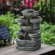 Outdoor Garden Water Feature Solar Powered Cascade Water Fountain With LED Light