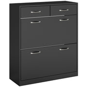 Slim Shoe Cabinet with 2 Flip Drawers for 12 Pairs of Shoes Black