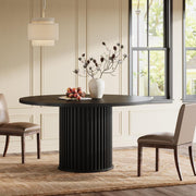 120cm Round Dining Table for 4-6, Modern Kitchen Table with Fluted Round Base
