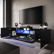 200cm High Gloss TV Stand Black Cabinet Unit Doors Storage with RGB LED Cupboard