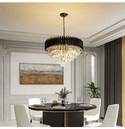 Gold Modern 5-Tier Round Crystal Chandeliers Black, Large, E14*12Light Modern