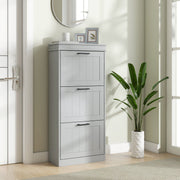 Slim Shoe Storage Cabinet with 3 Flip Drawers for Entryway, Grey