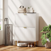 Slim Shoe Storage Cabinet with 2 Flip Drawers for Hallway, White
