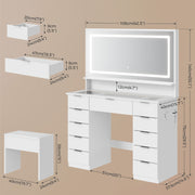 Vanity Dressing Table with LED Lighted Mirror & 11 Drawers Makeup Desk w/ Stool