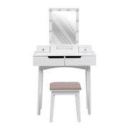 Dressing Table Vanity Set Makeup Desk w/ LED Light Mirror with 4 Drawers Bedroom