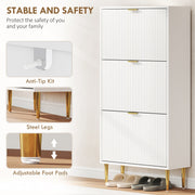 Slim Shoe Storage Cabinet with 3 Flip Drawers for Hallway, White