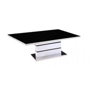 GLASS TOP COFFEE TABLE HIGH GLOSS BLACK & WHITE ALDRIDGE STAINLESS STEEL BASE