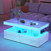Coffee Table with LED High Gloss White Coffee Table Rectangular Centre 2 Drawers