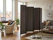 BLACK WOODEN ROOM DIVIDER 6 PANEL SOLID WEAVE FOLDING PRIVACY SCREEN PANELS NEW
