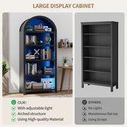Arched Display Cabinet with LED Lights, 5-Tier Bookcase with Human Body Sensor