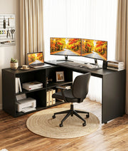 L-Shaped Corner Computer Desk Home Office Workstation with 4 Storage Shelves