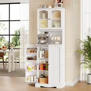 Tall Kitchen Cupboard, Tall Storage Cabinet with 4 Doors and Adjustable Shelves