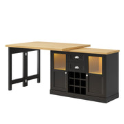 360° Dining Bar Table Kitchen Island, With Storage Cabinet & LED Lights, Black
