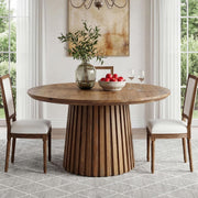 Round Solid Wood Dining Table for 4-6 Person 47.24 Inch Farmhouse Kitchen Table