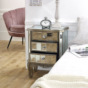 Mirrored 3 drawer bedside table antique silver vintage shabby chic bedroom chest