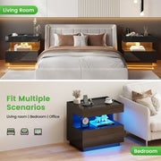 Bedside Table Hidden Drawer 3 Colour LED Motion Sensor USB & Type-C Charging