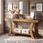 63-Inch Farmhouse Solid Wood Console Table with Lower Storage Shelf for Entryway