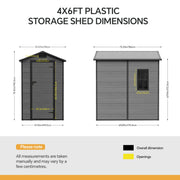 Weatherproof Plastic Garden Shed 4X6ft Outdoor Tool Storage House with Window