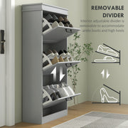 Slim Shoe Storage Cabinet with 3 Flip Drawers for Entryway, Grey