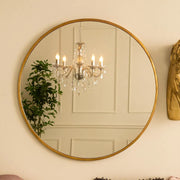Large Round Gold Framed Wall Mounted Mirror