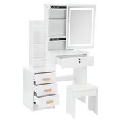 Large Vanity Desk with Mirror and LED Light Makeup Desk with Drawers and Kjzkusw