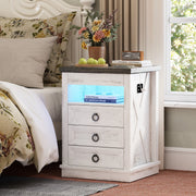 Smart Bedside Table with Charging Station, LED Nightstand with Hidden Drawer