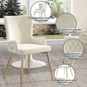 Set of 2 Velvet Dining Chairs Beige Upholstered Gold Metal Legs Kitchen Chairs
