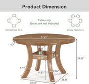 Round Solid Wood Dining Table 120cm Farmhouse Circle Kitchen Table for 6 Person