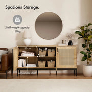 Wide Sideboard for Living Room, Rattan Effect With 6 Storage Shelves