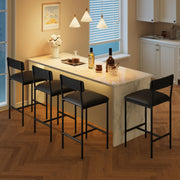 Set of 4 Black Faux Leather Bar Stools High Back Kitchen Breakfast Counter Chair