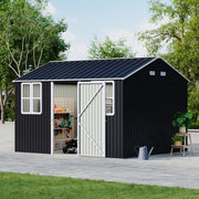 12 x 10FT Galvanised Garden Tool Storage Shed with Lockable Door, Double Windows