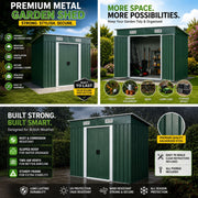6.5x4ft Metal Garden Shed Green Galvanised Steel Outdoor Storage