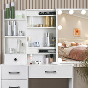 Dressing Table Makeup Desk 10 LED Lights Mirror 6 Drawers & Stool Set Vanity