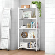 5 Tier Foldable Kitchen Metal Rack Warehouse Storage Shelving Unit With Wheels