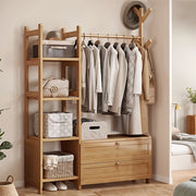 Heavy Duty Wooden Hanging Clothes Garment Rail Corner Open Wardrobe Storage Rack