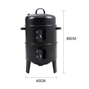 3 In 1 Charcoal Smoker BBQ Grill Patio Garden Camping Roaster with Thermometer