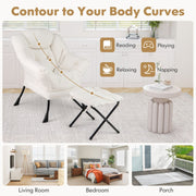 Lazy Chair Modern Accent Chair with Ottoman & Folding Footrest-Beige