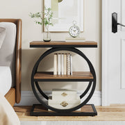 Narrow End Table with 3 shelves Industrial Wood Side Table with Metal Frame