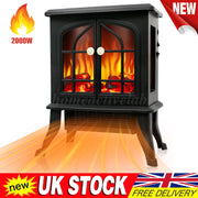 Electric Fireplace Log Burning Flame Effect Stove Fire Heater Black 750/2000W UK