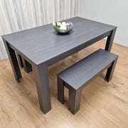 3-Piece Wooden Grey Dining Table Set for 4 People, 2 Grey Benches Dining Set