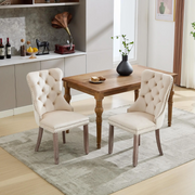 Set of 2 Dining Chairs !SALE! Beige Velvet Button Tufted Upholstered Wood Legs
