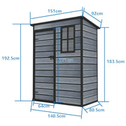 5X3FT Plastic Garden Shed Pent with Floor Window Lockable Door Wood Grain Grey