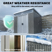 6.5x4FT Garden Shed Lockable Metal Tool Shed Light Grey Wood Effect