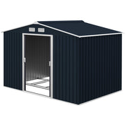 9 x 6FT Galvanised Garden Storage Shed with Sliding Door, Dark Grey