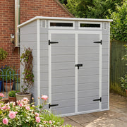 6X4FT Plastic Garden Storage Shed Outdoor Tool House With Floor & Lockable Doors