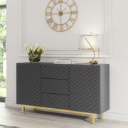 Sideboard TV Cabinet Storage Cupboard Buffet Diamond Pattern Grey Gold 140cm