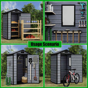 4X3FT Plastic Garden Shed Apex with Floor Window Lockable Door Wood Grain Grey