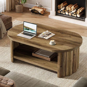 47.24-Inch Modern Wooden Oval Coffee Table with Storage Shelf for Living Room