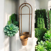 Arched Garden Wall Mirror with Planter Flower Pot Rusty Metal Rustic Outdoor