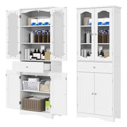 160cm Freestanding Linen Tall Bathroom Storage Cabinet 2 Glass Doors